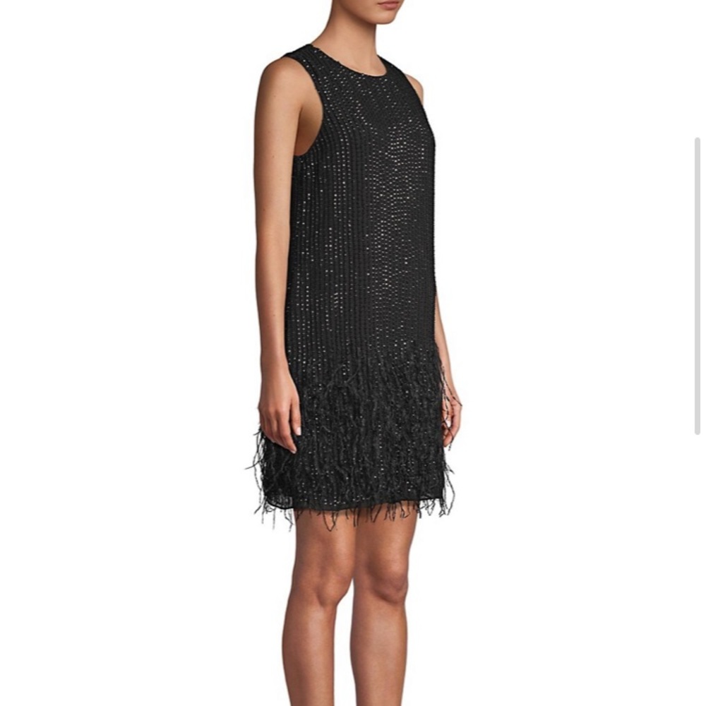 Parker Allegra Beaded Feather Dress In Black (M)